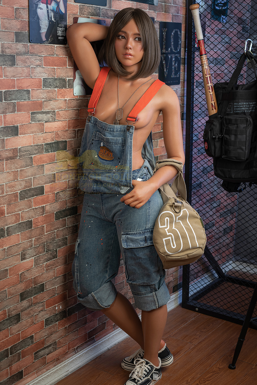 5ft3/162cm Minus A Cup Short Hair Tan Skin Silicone Sex Doll S40 - Eileen