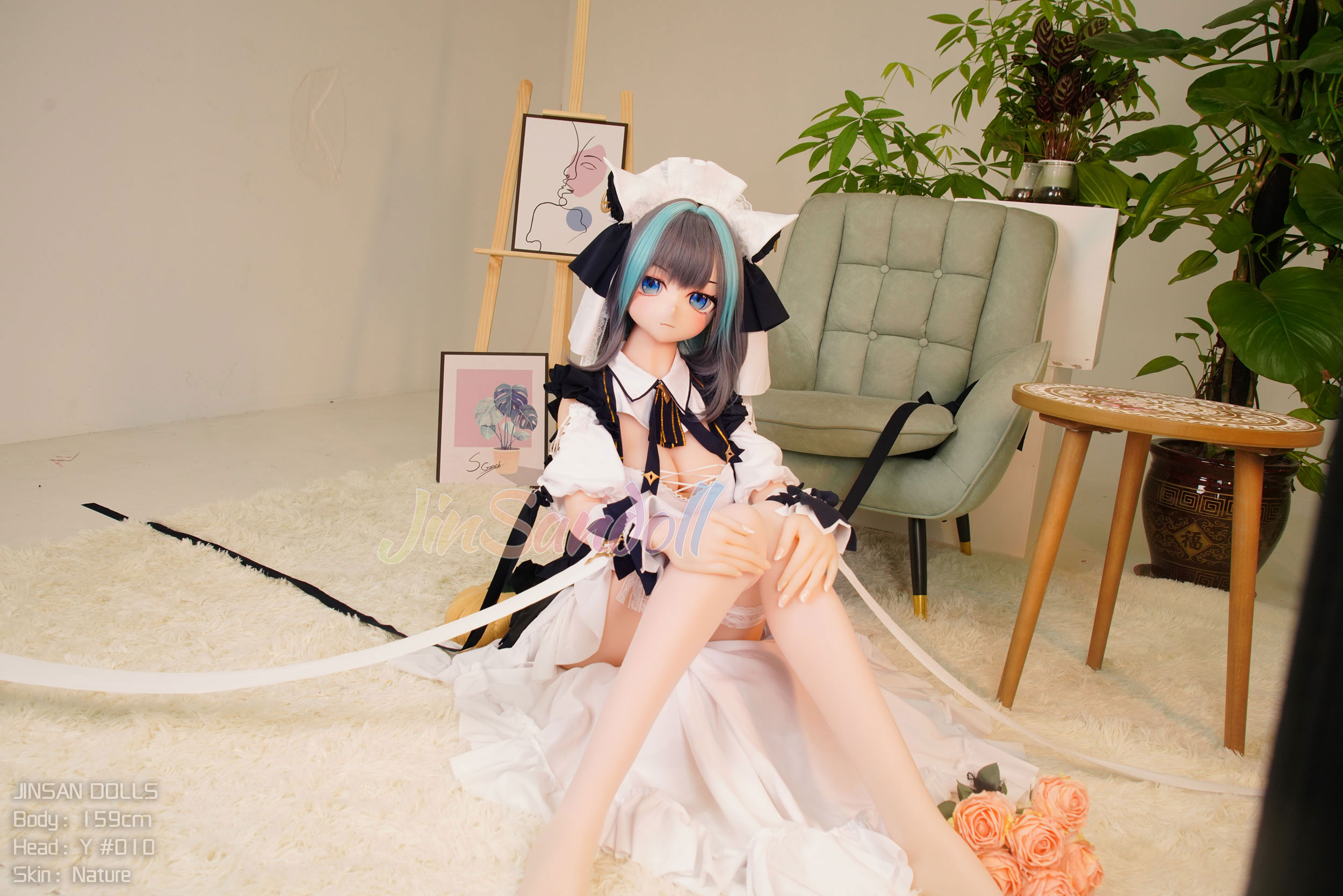 Anime sex doll Yukio wearing maid outfit, 159cm, Jinsan Dolls