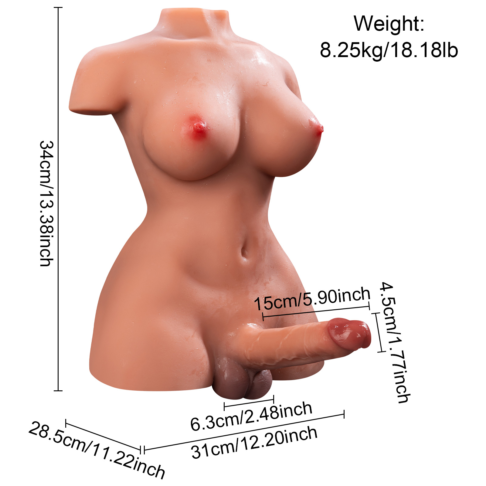 April Auto - 18.2LB Electric Pulse Shemale Sex Doll Torso