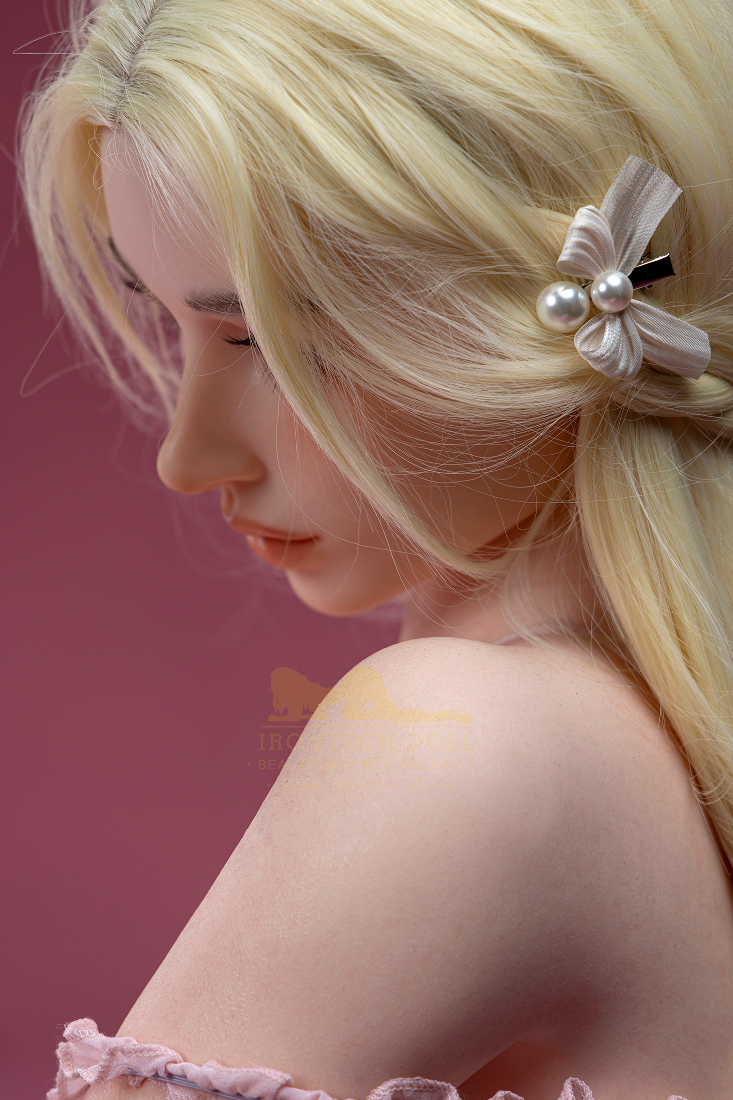 Bailey sex doll with blonde hair and pearl hairpin, Irontech Doll