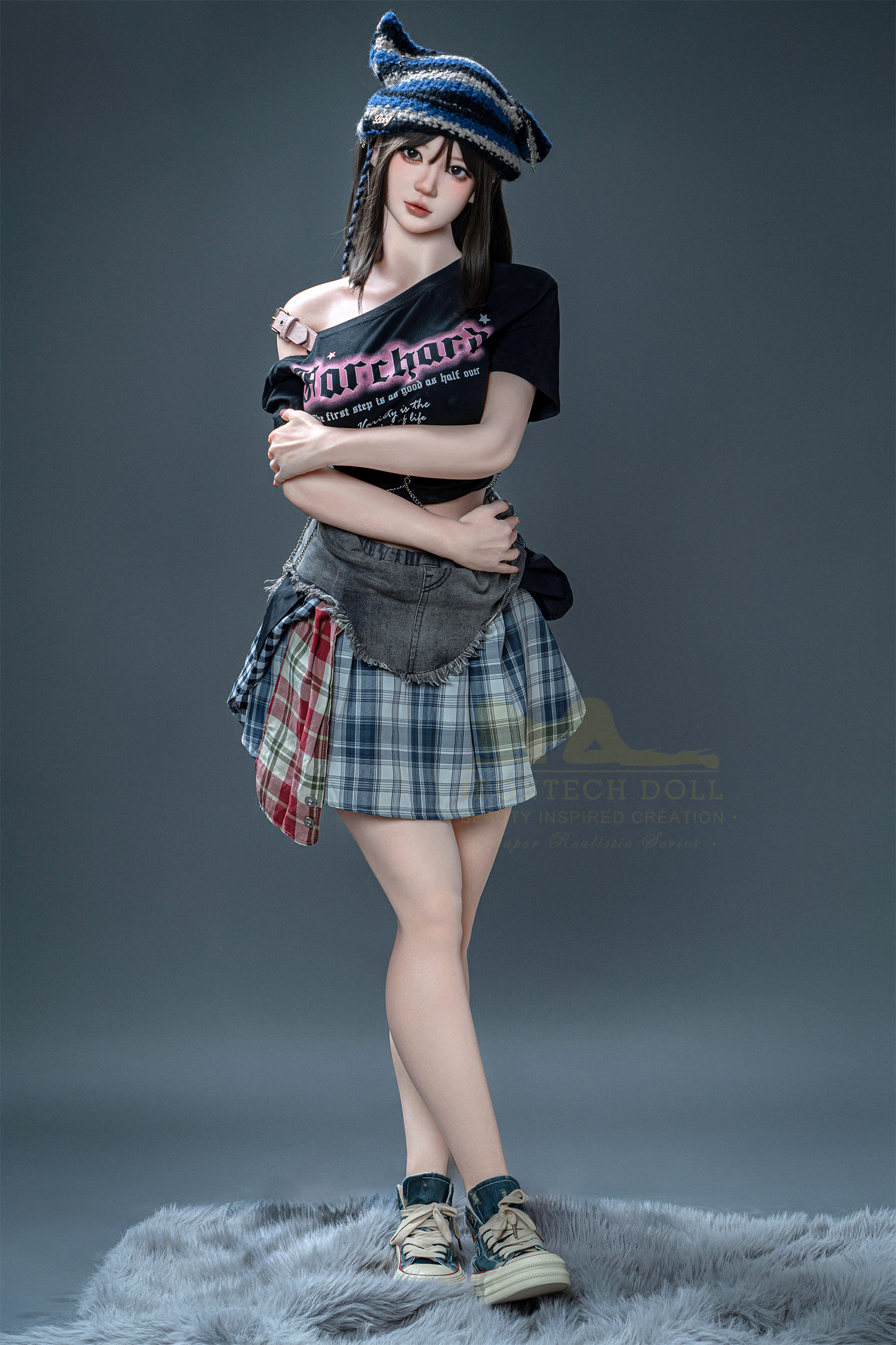 Nia Kpop Star Doll, stylish outfit, with a hat, text on shirt