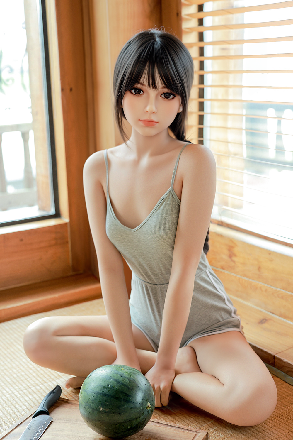 (US Stock) 4ft9/150cm A Cup TPE Flat Breast Sex Doll - Evelyn