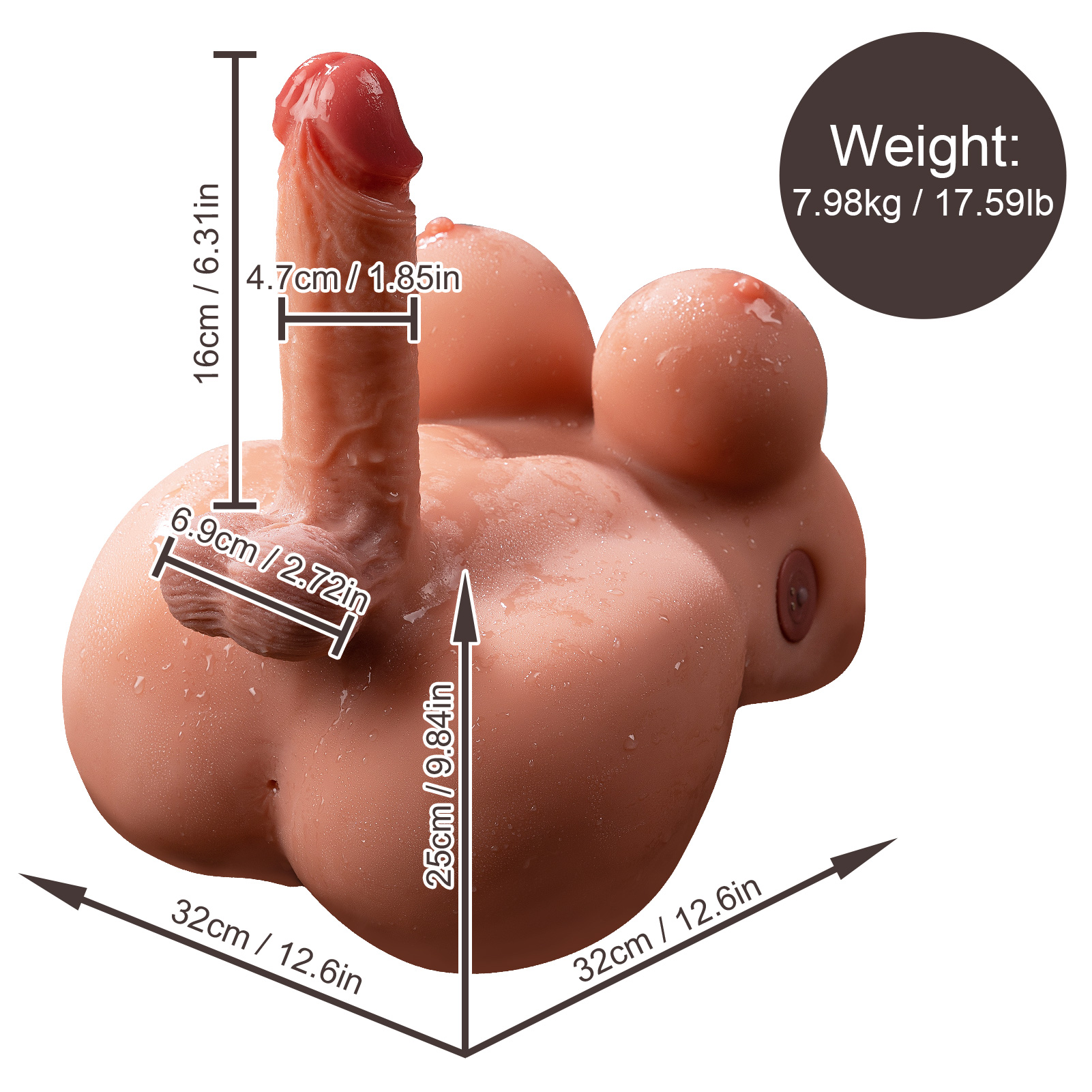 Nina - 17.6LB Electric Pulse Shemale Sex Doll Torso