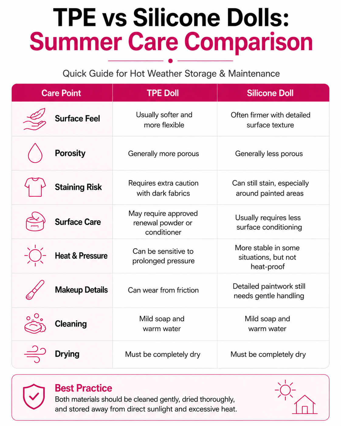 TPE vs Silicone Dolls Summer Care Comparison