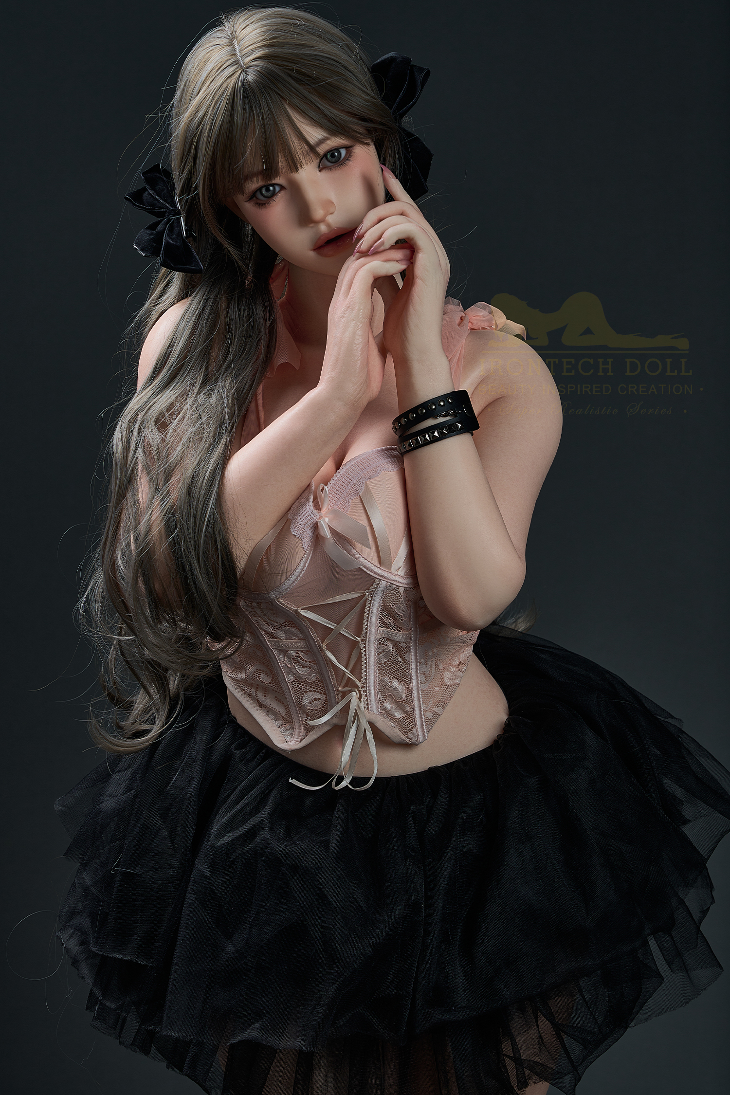 Evie silicone doll wearing corset and skirt, Irontech Doll