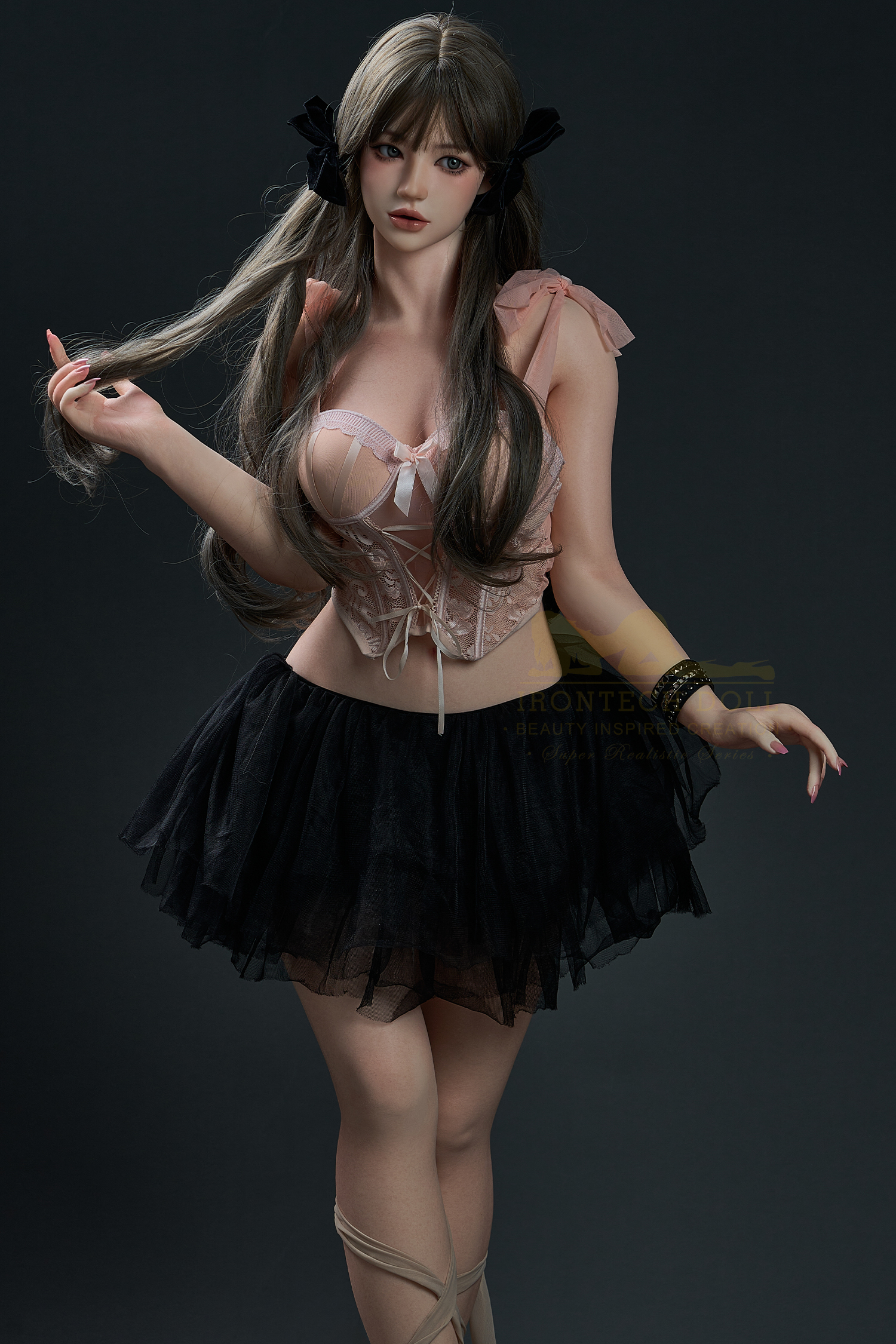 Evie sex doll in pink corset and black skirt, Irontech Doll