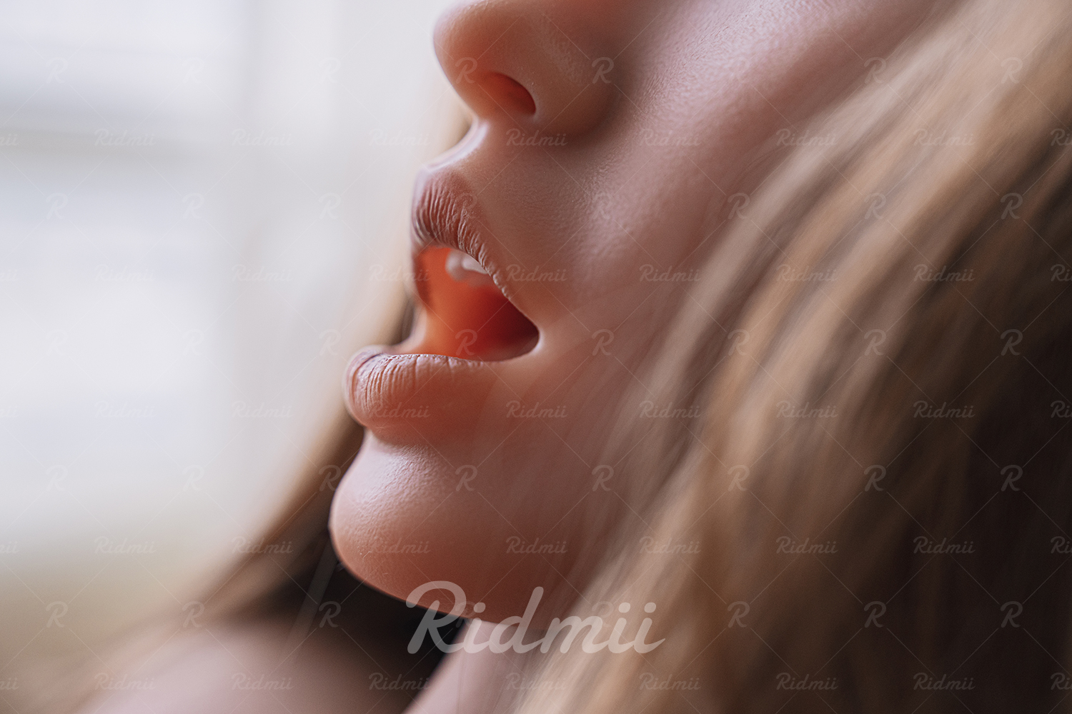 Realistic sex doll face close-up