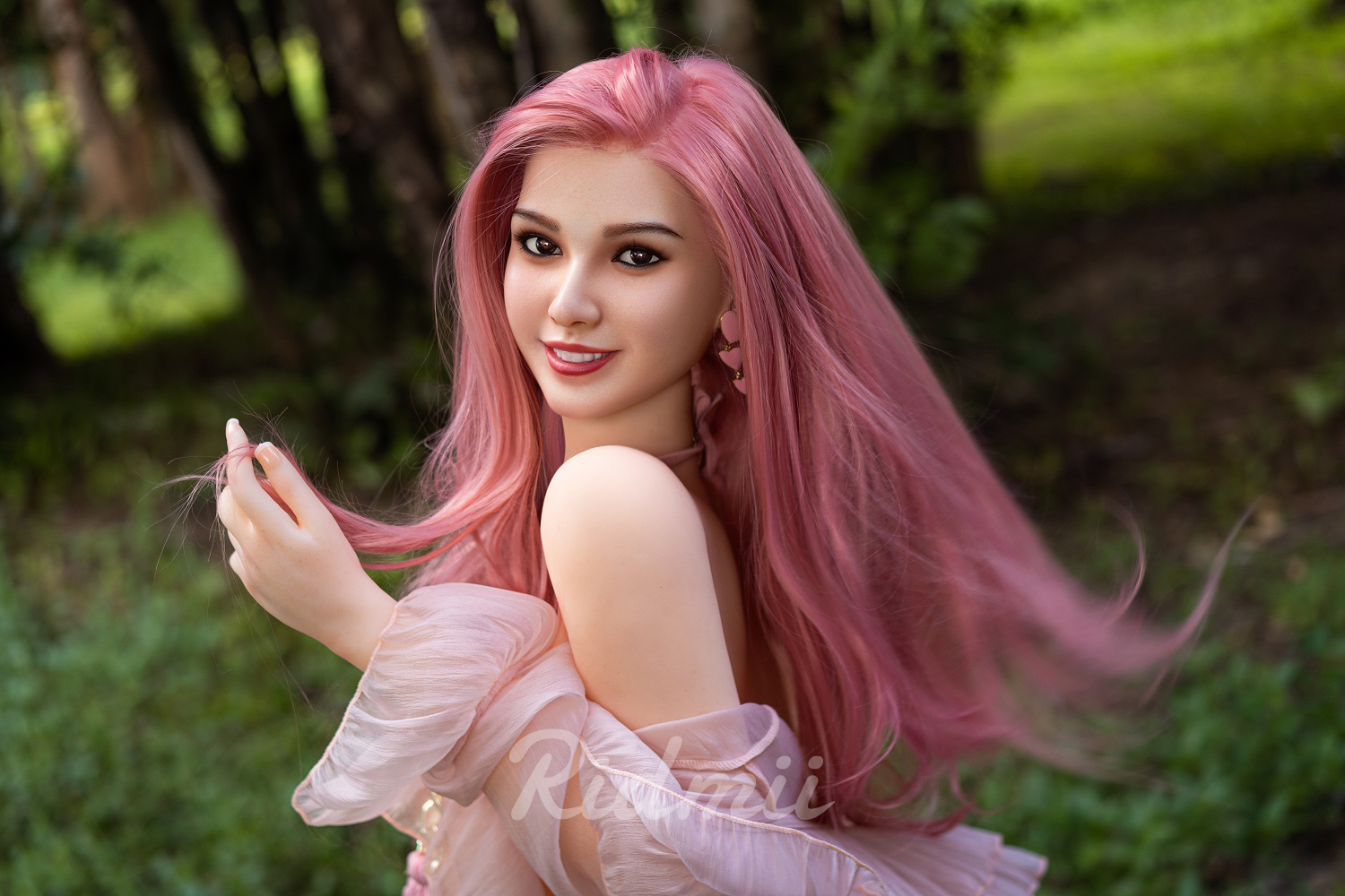 Cara sex doll portrait with pink hair