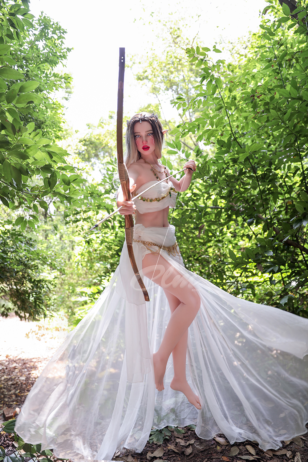 Athena Elf Doll, bow and arrow in forest, fantasy doll