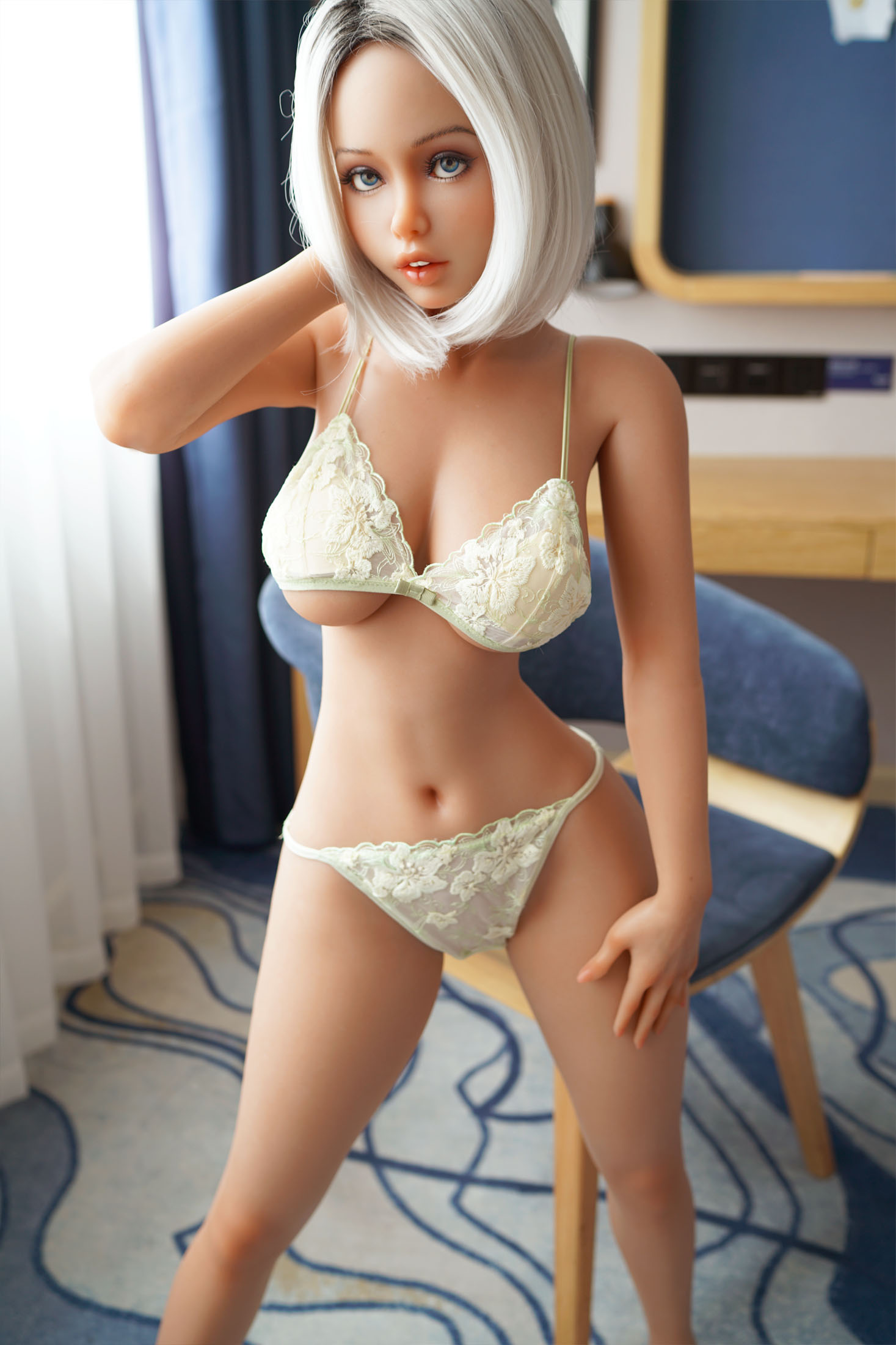 Ariel silicone sex doll in lingerie, white hair