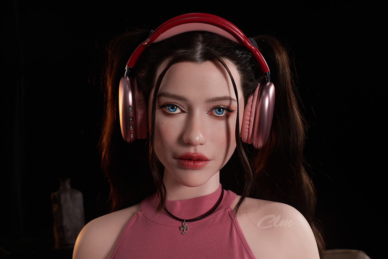 Tasha sex doll wearing pink headphones