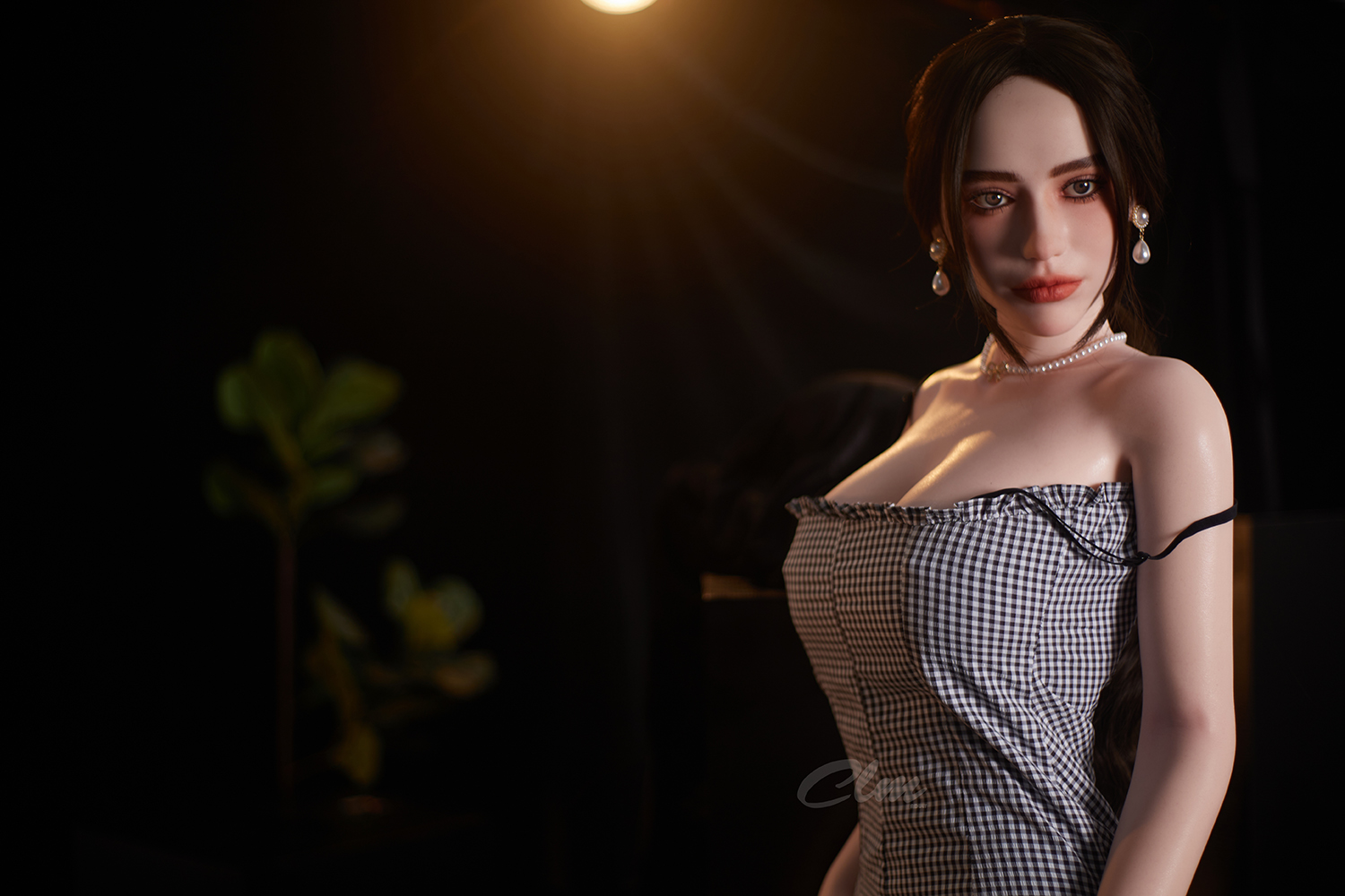 Tiffany sex doll in a checkered dress, realistic details, G cup