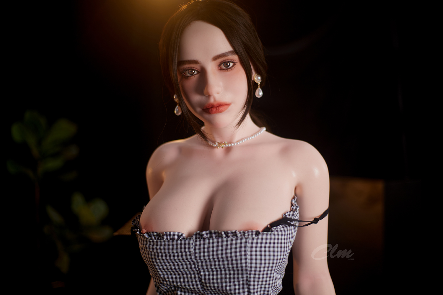 Tiffany Asian Sex Doll, G Cup, black and white checkered dress