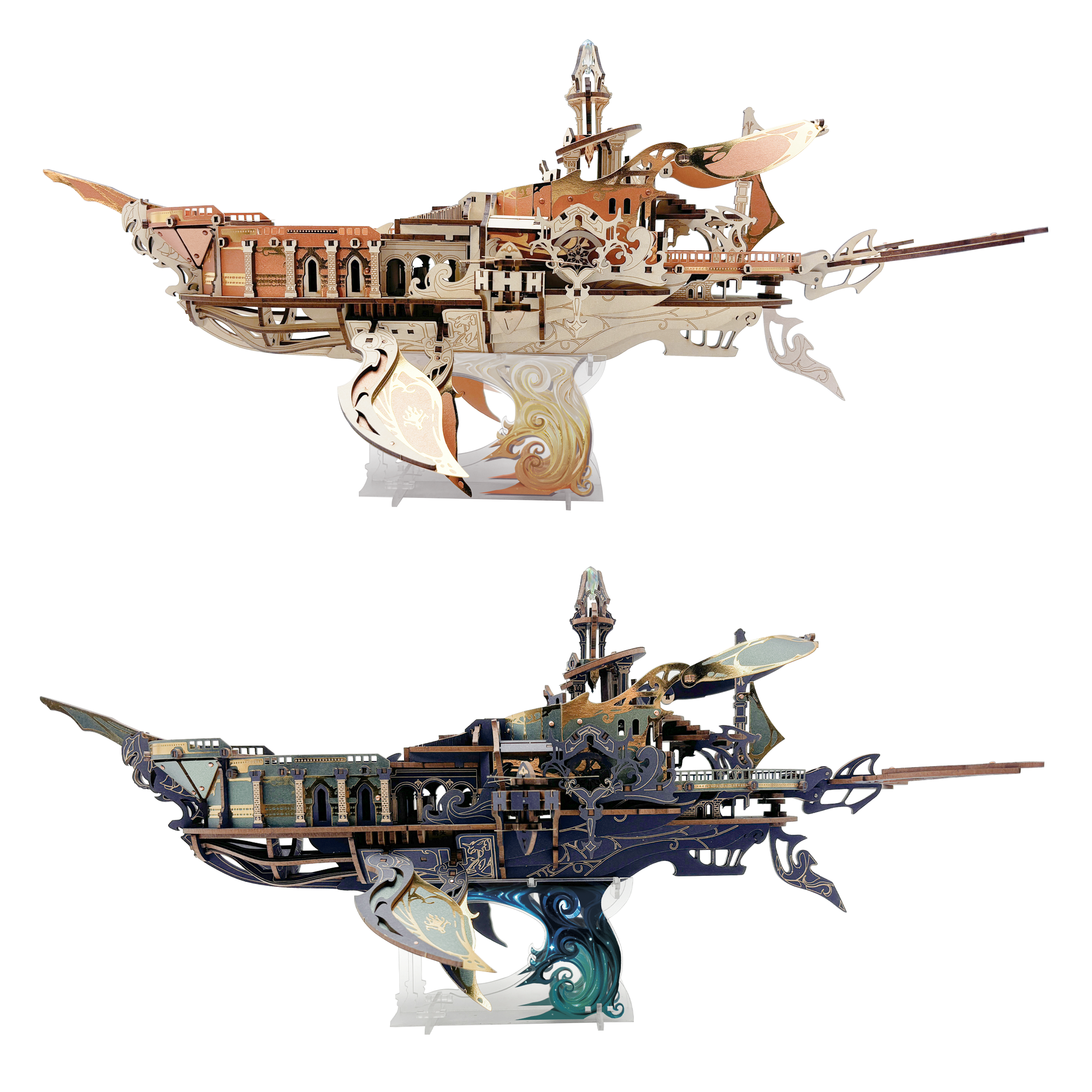 Whale Ark of the Universe 3D Mechanical Transmission Wooden Puzzle Kit-Book Nook World