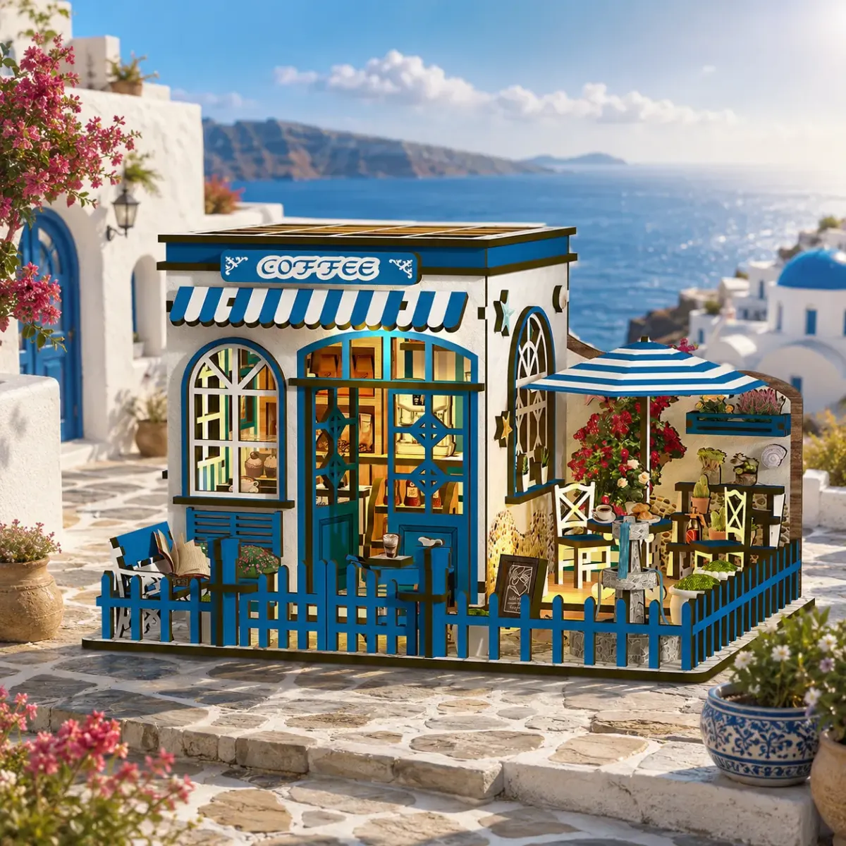 Santorini Blue & White Café Style
