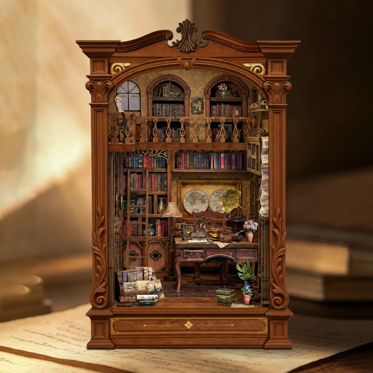 Vintage archief doe-het-zelf boekenhoekje kit met het licht uit