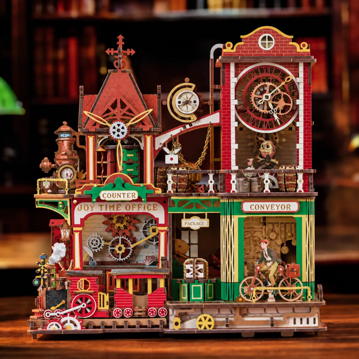 Joey’s Time Post Office DIY Miniature Kit | 3D Mechanical Puzzle Kit with lights off