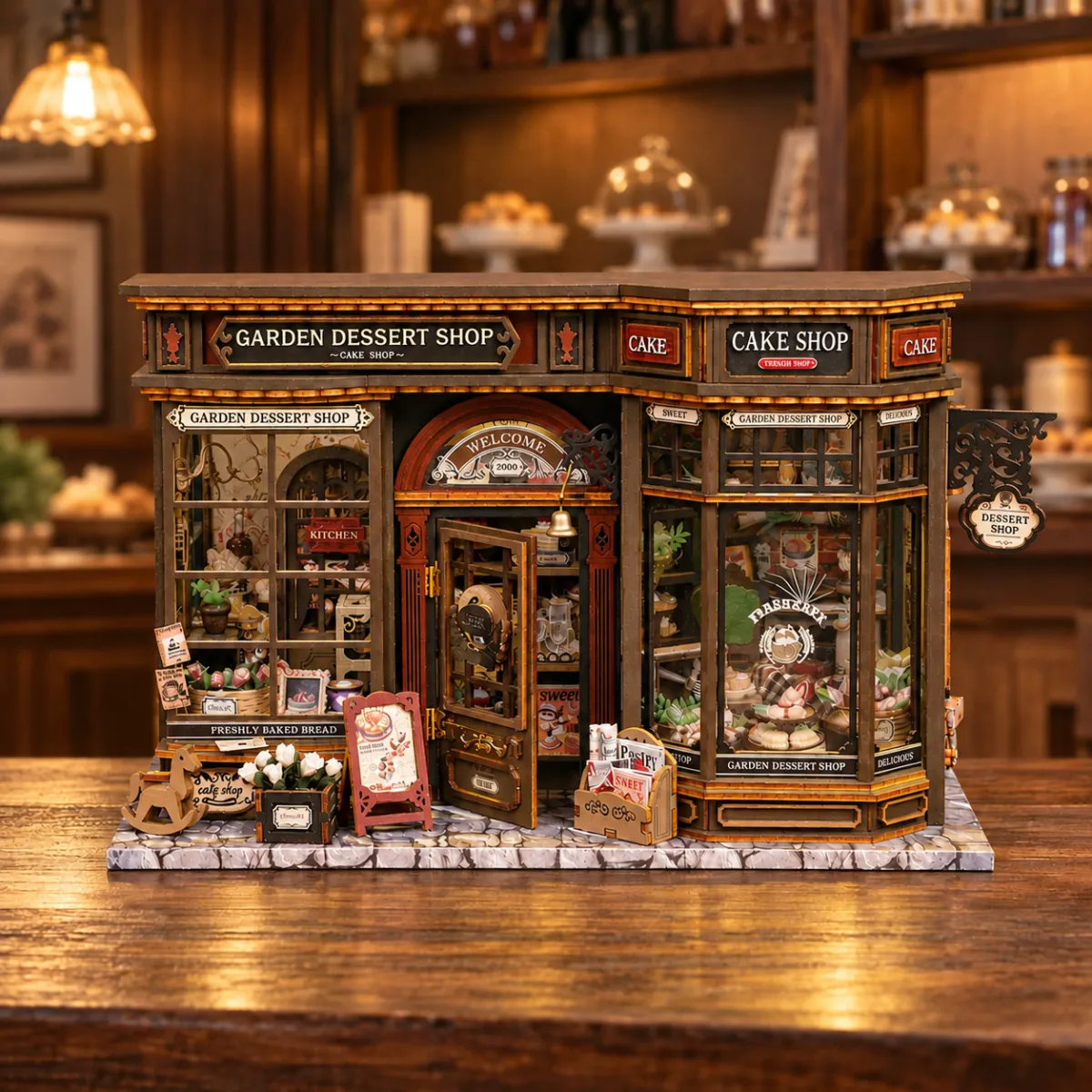 Miniatuur tuindessertwinkel doe-het-zelf bouwpakket met het licht uit