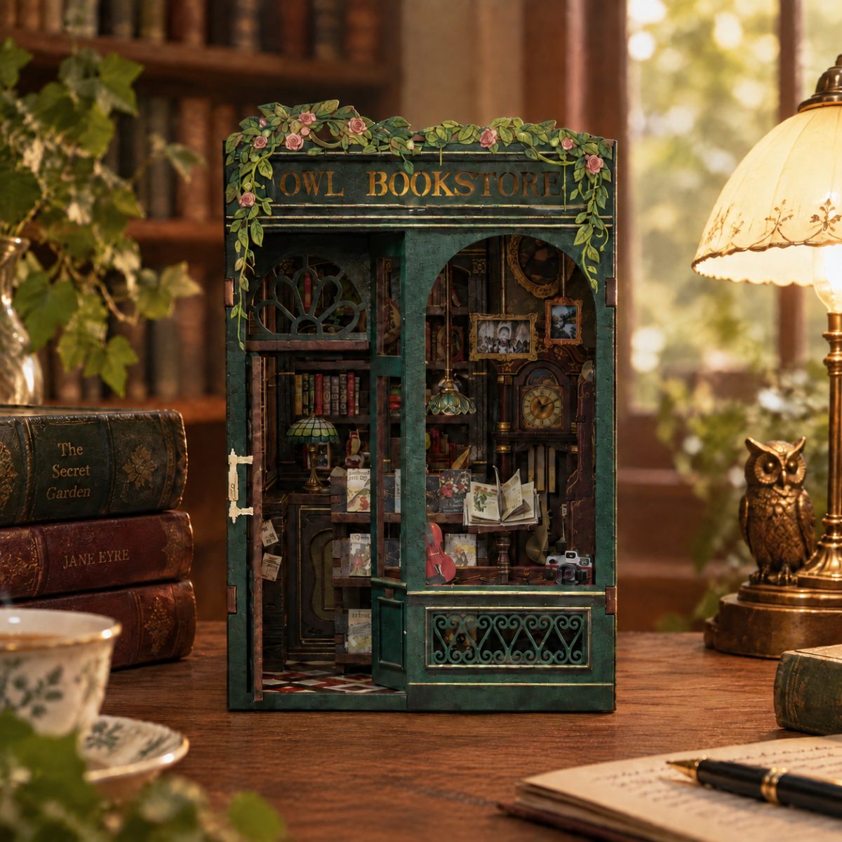 Owl Bookstore DIY Boekenhoekje Kit met het licht uit