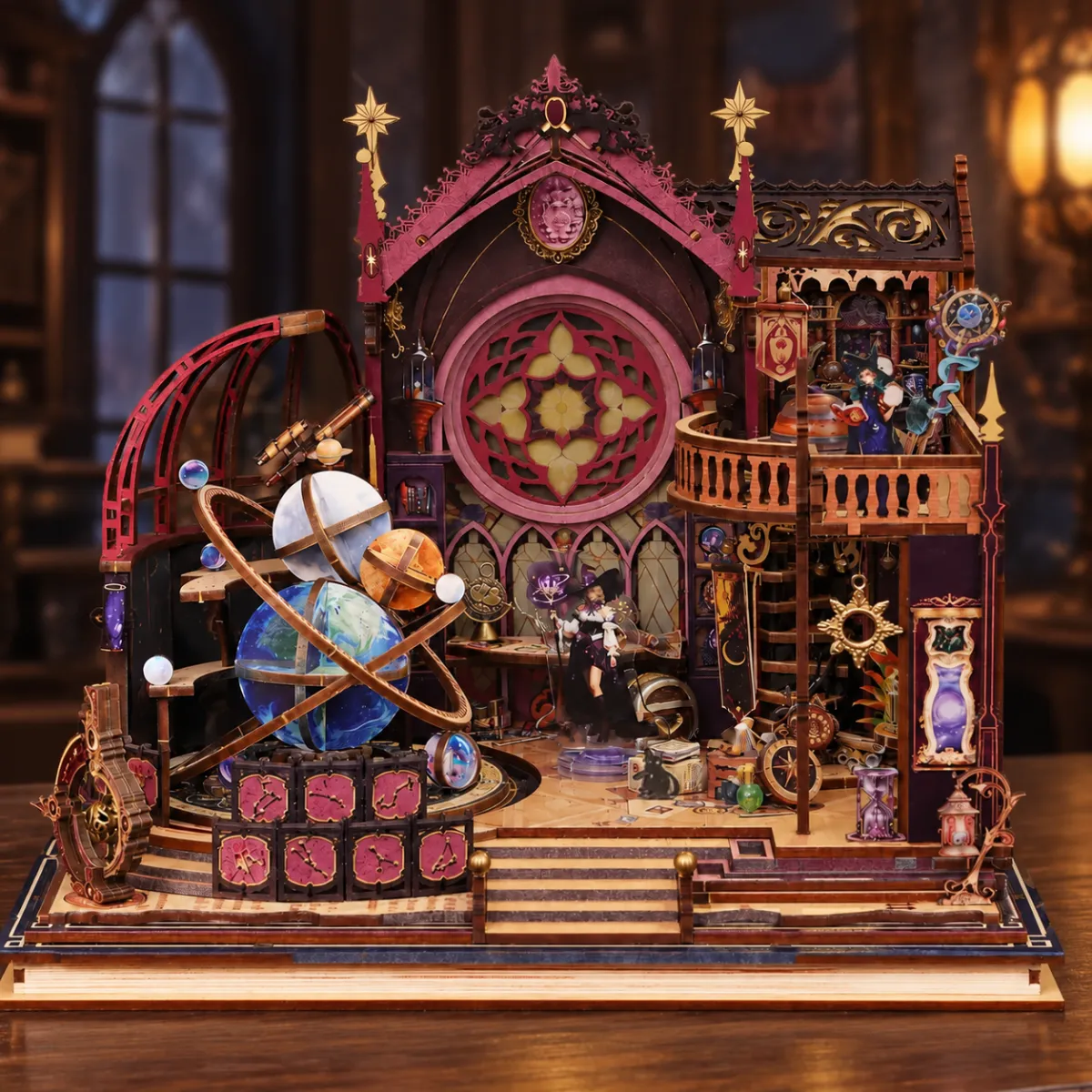 The Star-gazer's Sanctum DIY Miniature Kit with lights off