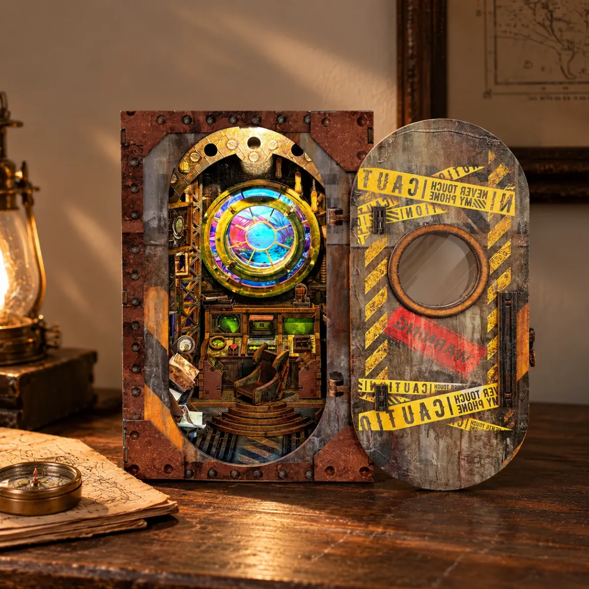 10000 Leagues in the Deep Sea DIY Book Nook Kit with lights on