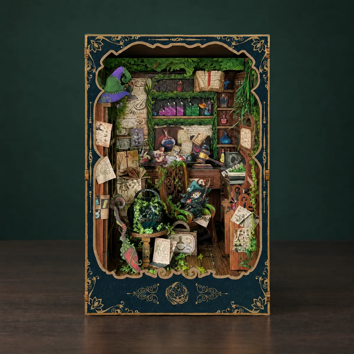 Alchemy Diary DIY Book Nook Kit with lights off