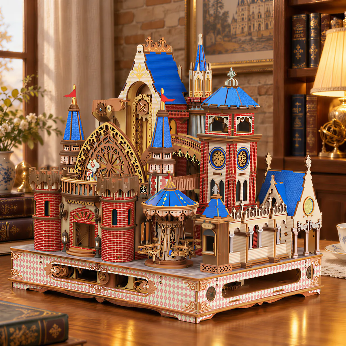 Annecy Kasteel DIY Miniatuur Architectuur Kit ｜ 3D Houten Mechanische Puzzels met het licht uit
