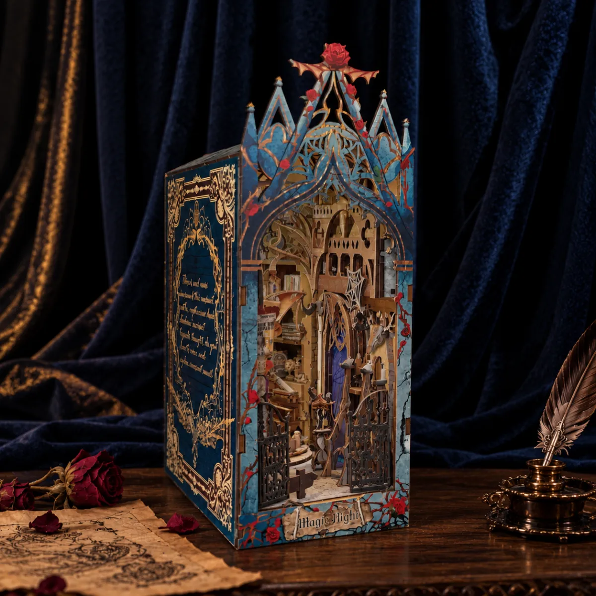 Moonlight Castle DIY Book Nook Kit with lights off