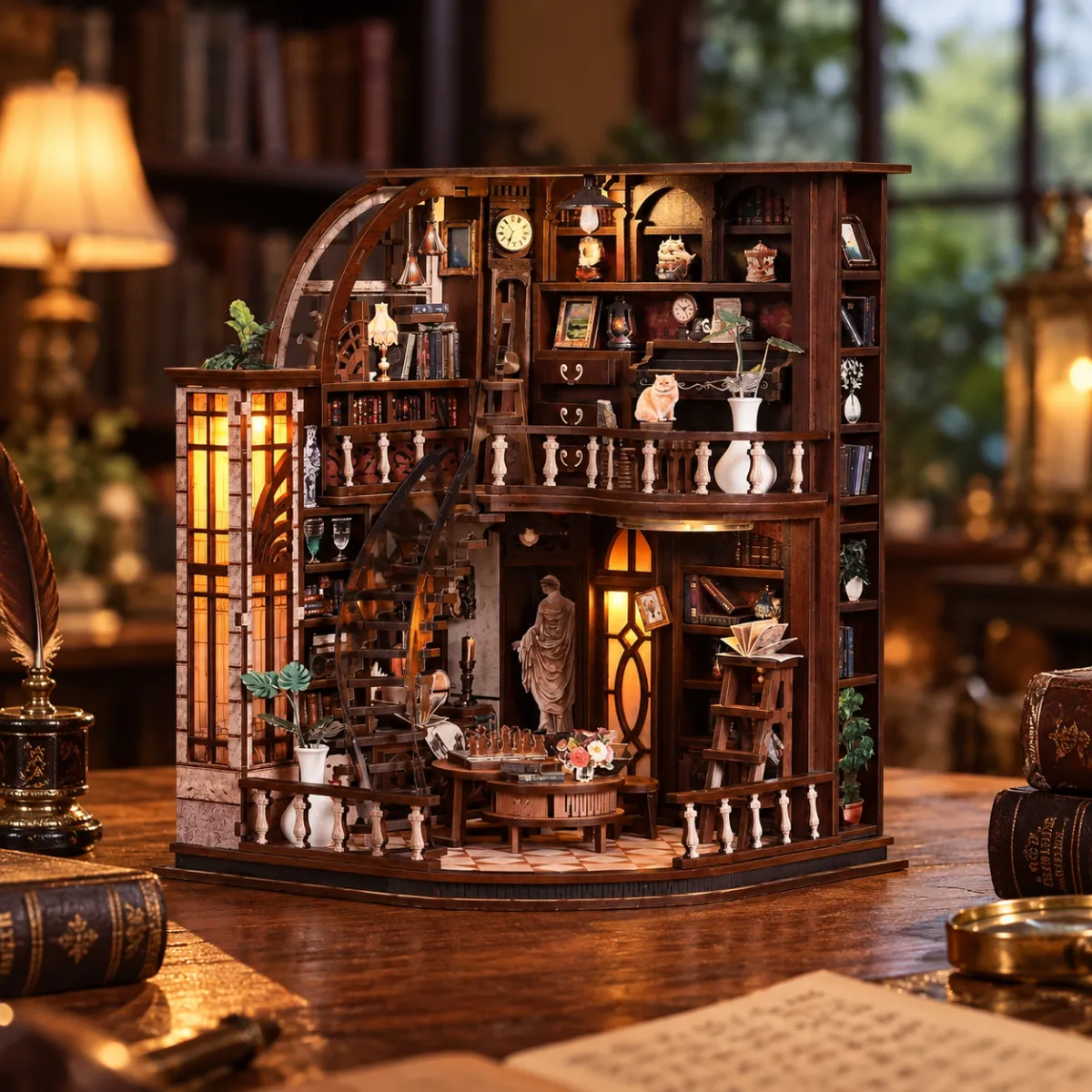 Bacchus Bookstore DIY Mini House | DIY Miniature Kit with lights on