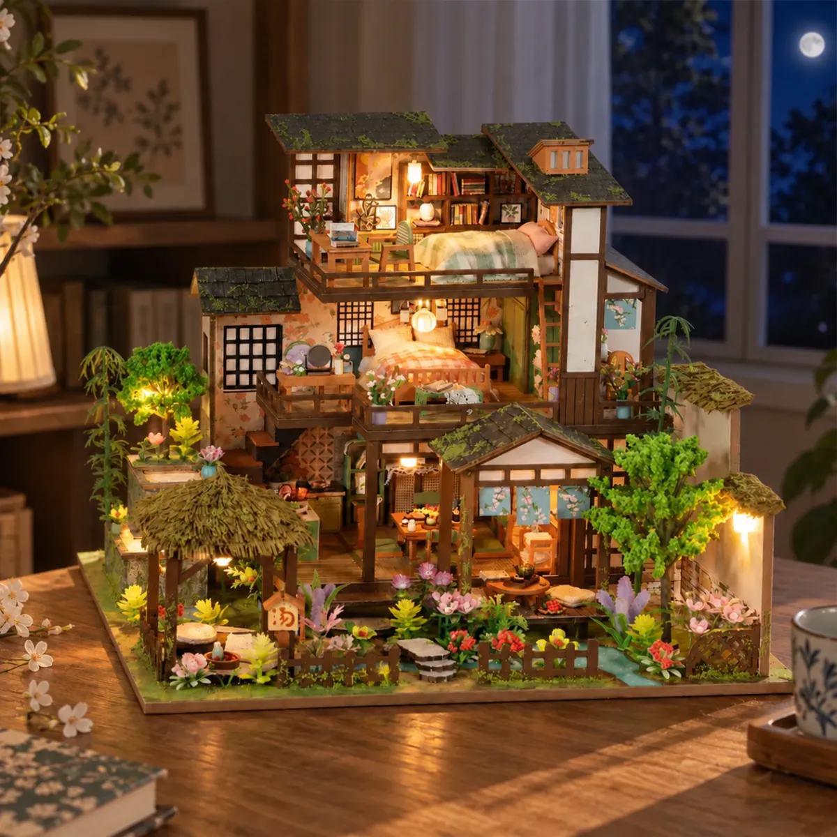 Bamboo Spring Courtyard DIY Mini House Kit l DIY Miniature Kit con le luci accese