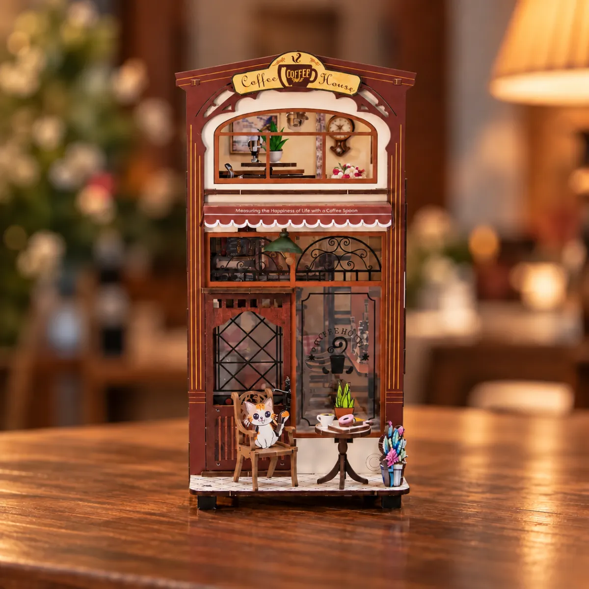 Coffee House DIY Book Nook Kit with lights off