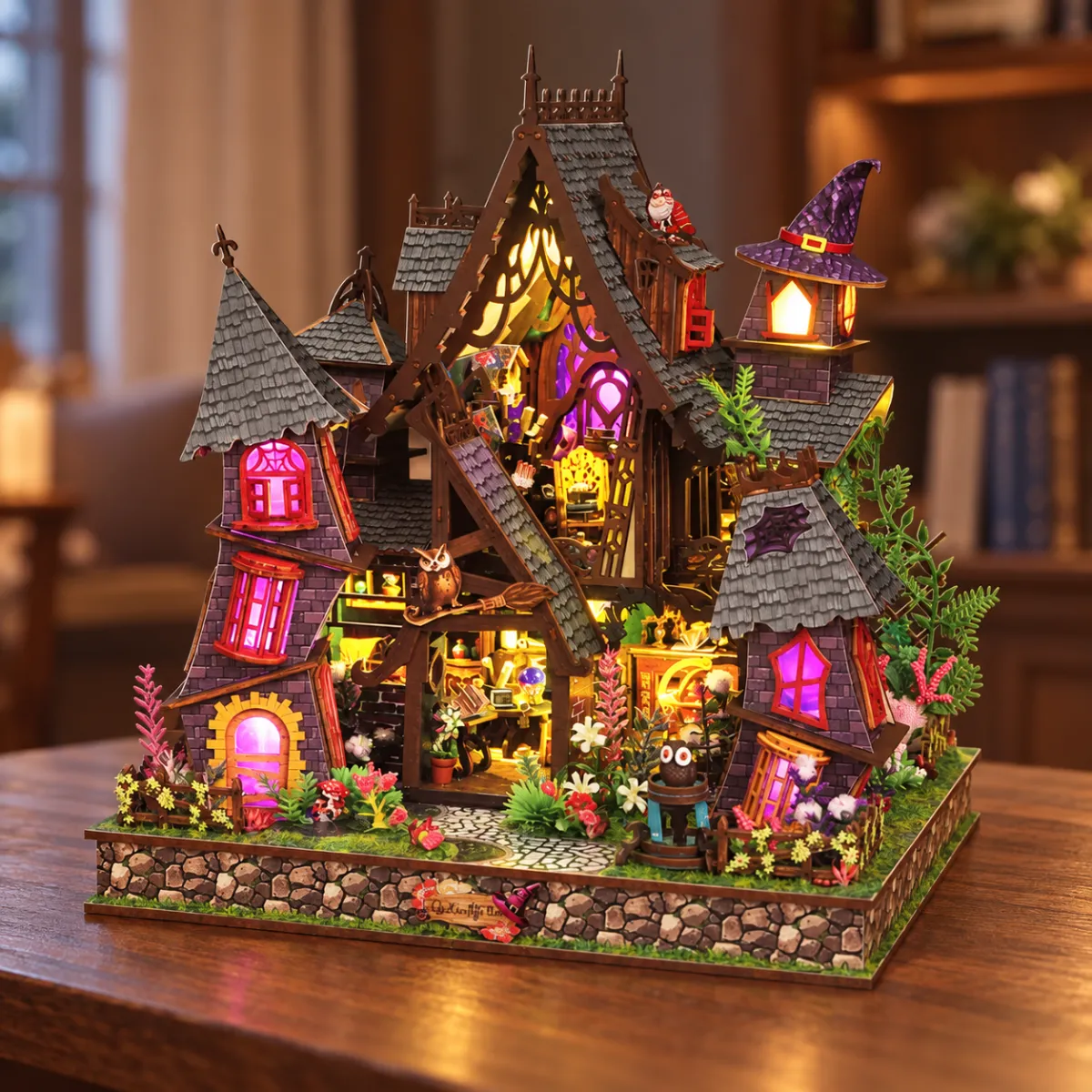 Strange Castle DIY Mini House Kit l DIY Miniature Kit with lights on