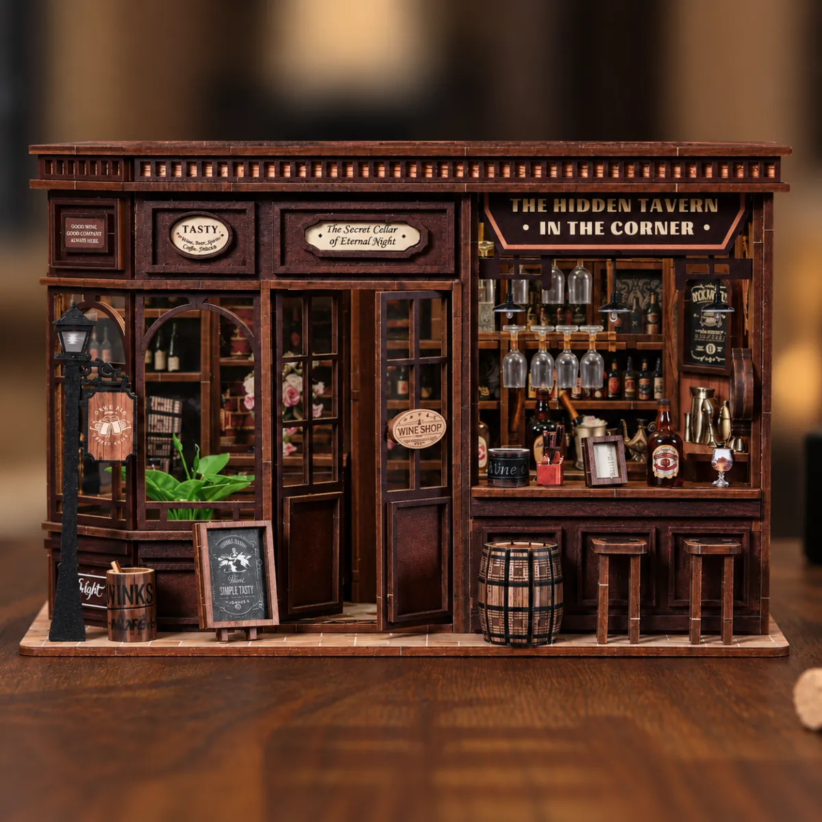 Corner Tavern Mini House Kit l DIY Miniature Kit with lights off