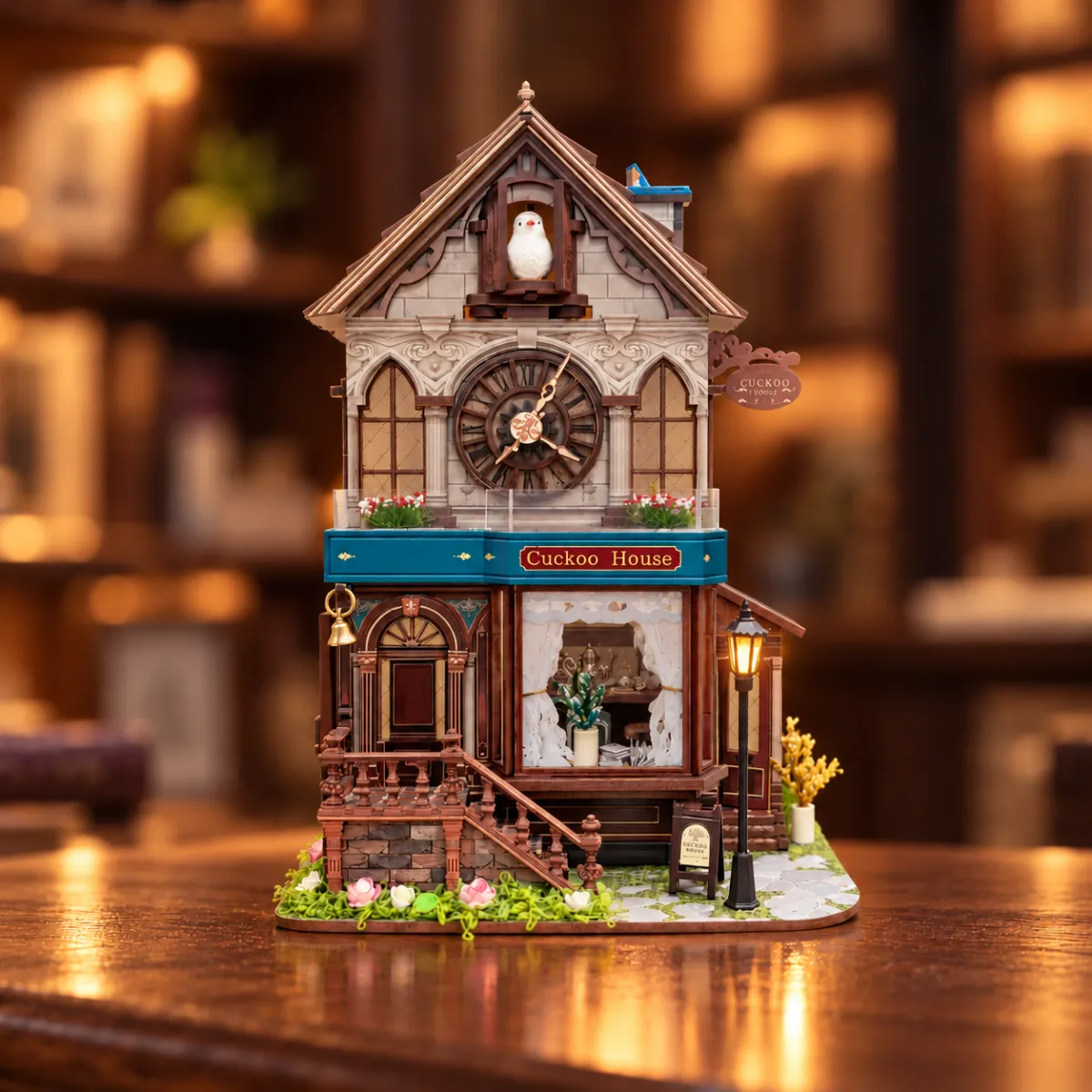 Cuckoo Clock House | Mechanical 3D Wooden Puzzle Kit with lights off