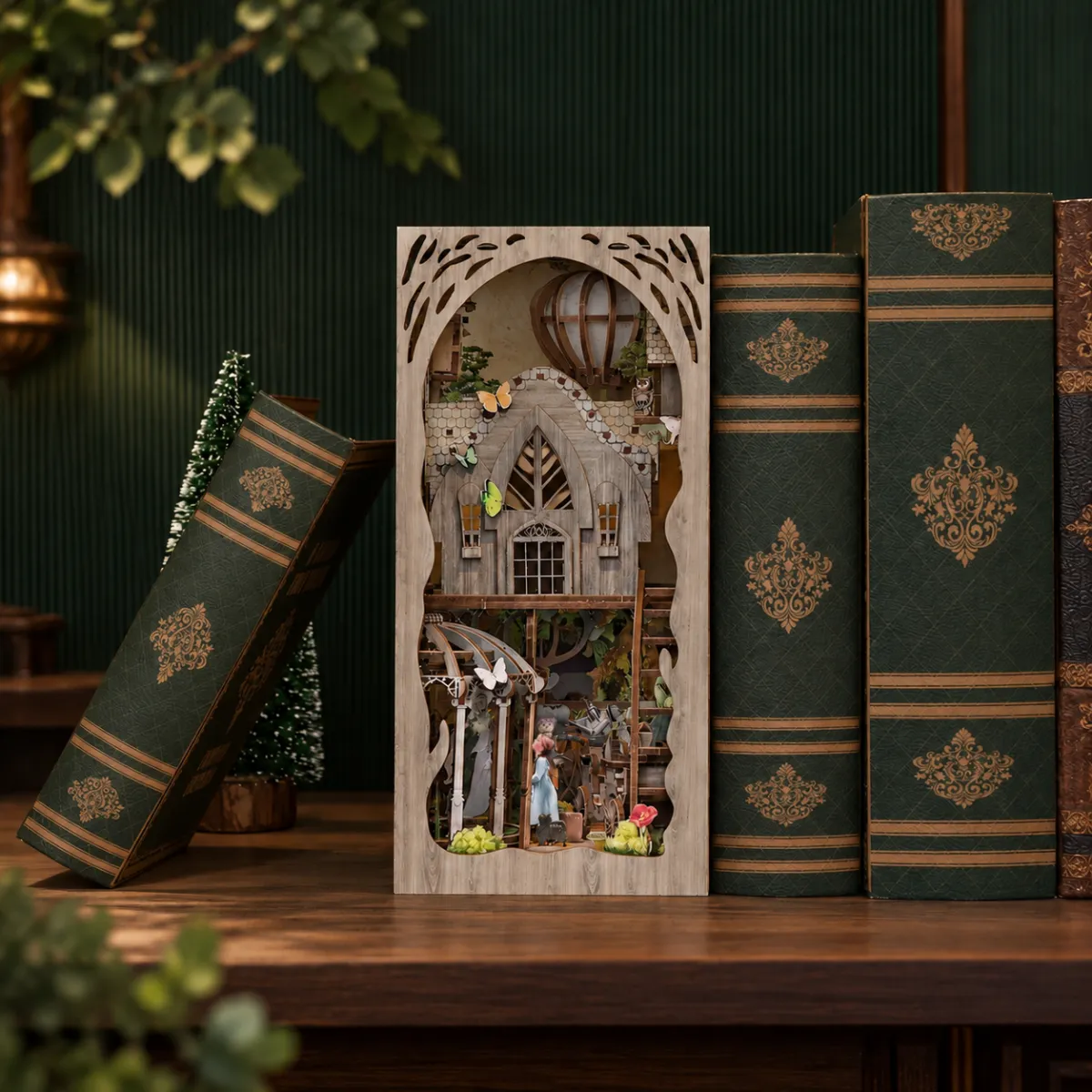 Dorothy's Journey DIY Book Nook Kit with lights off