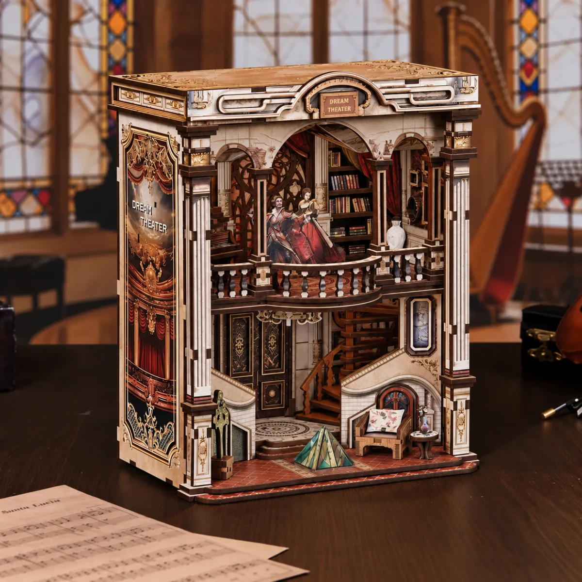 Dreamland Theater DIY Book Nook Kit with lights off
