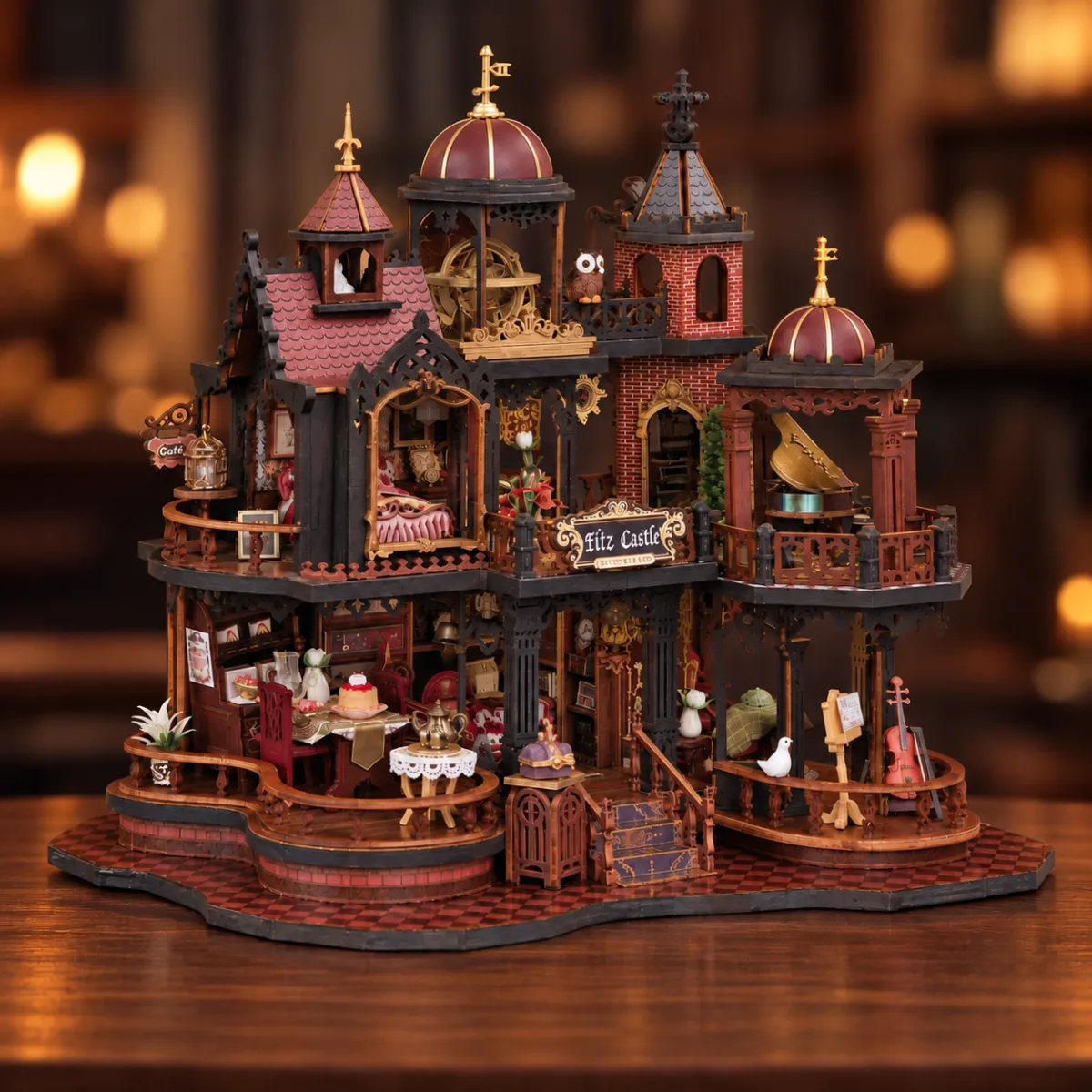 Edinburgh Castle DIY Mini House Kit l DIY Miniature Kit with lights off