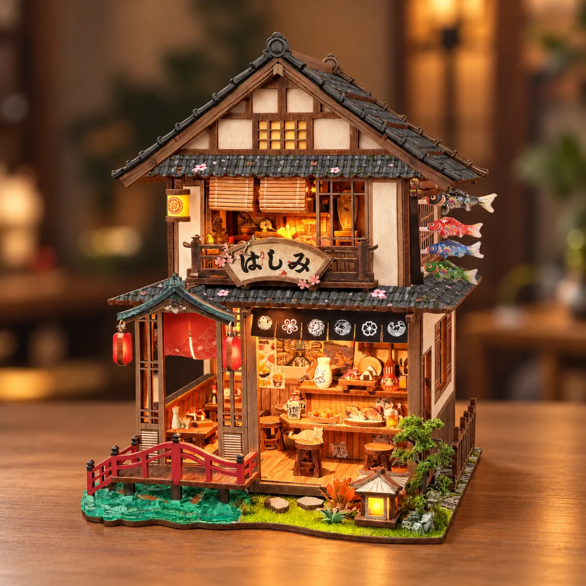 Bridgeside Machiya DIY 日本微型房屋套件 开灯效果