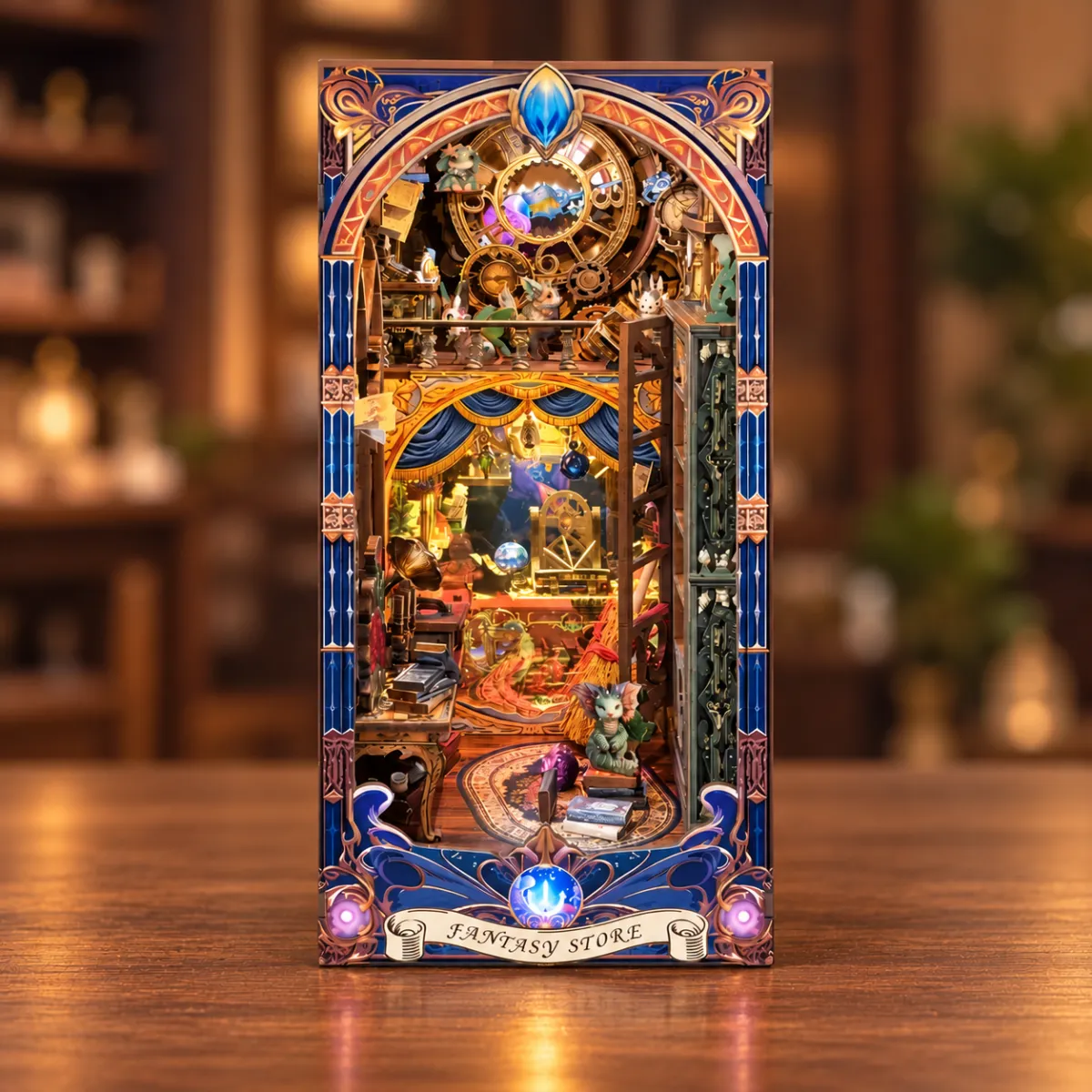 Fantasy Store DIY Book Nook Kit with lights on