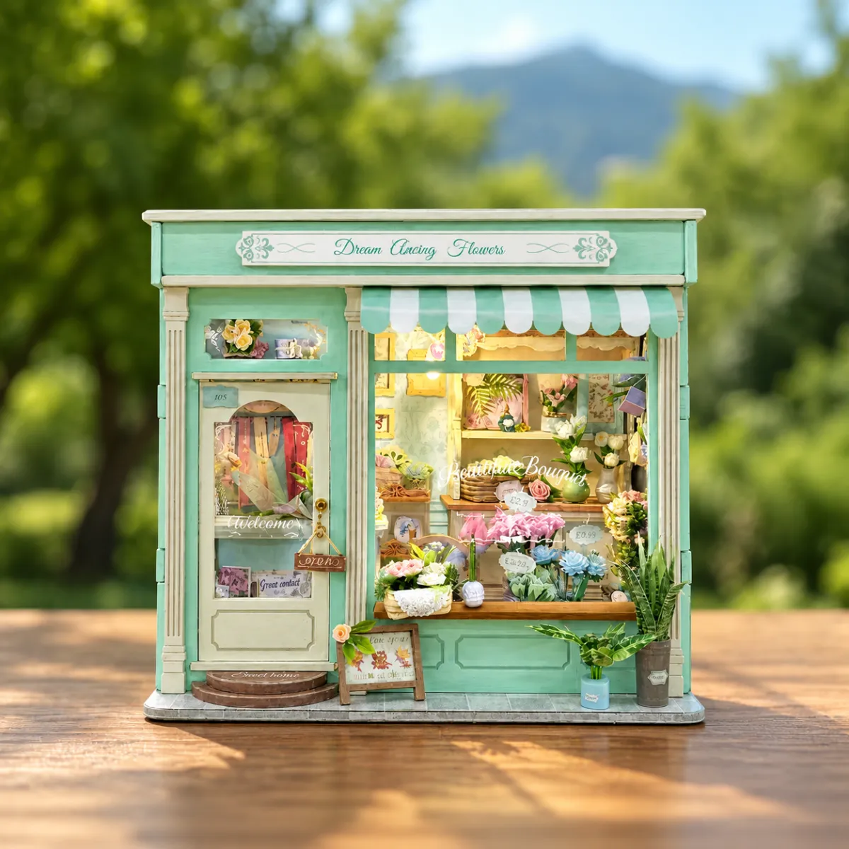 Kit in miniatura fai da te "Sogno Floreale" con le luci accese