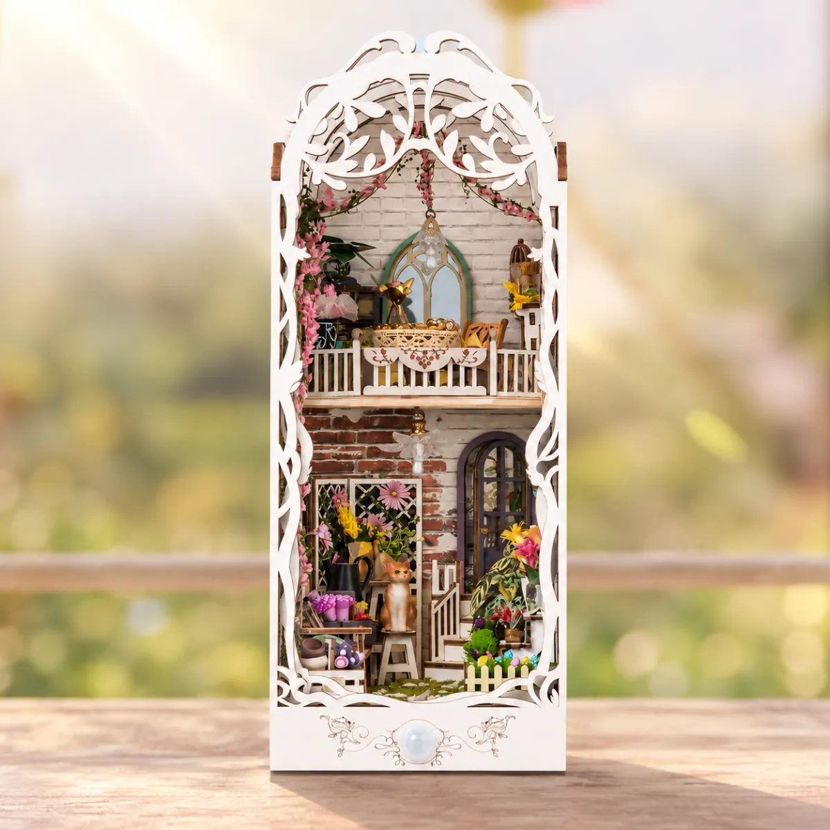 Kit fai-da-te per angolo lettura a forma di casetta di fiori con le luci spente