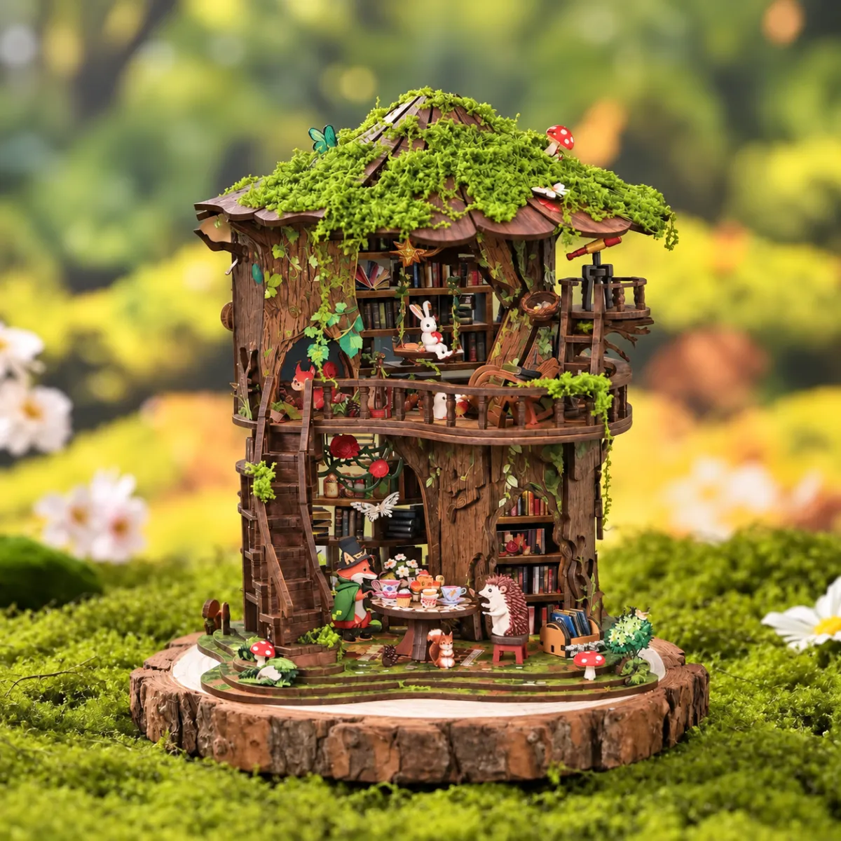 Forest Tea Book Club DIY Mini House Kit l DIY Miniature Kit with lights off