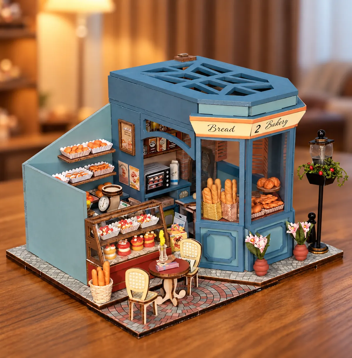 French Bakery DIY Miniature Kit with lights off