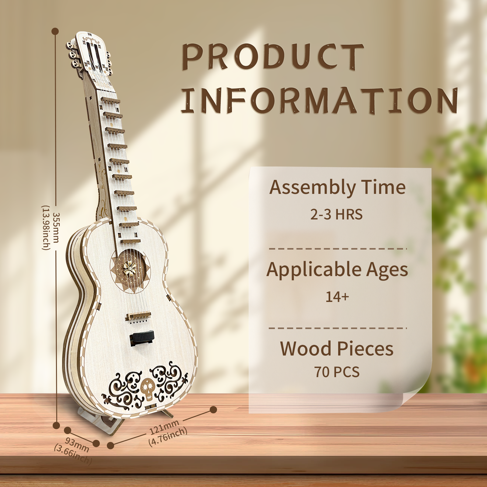 Melodious Guitar Self-Assembly 3D Wooden Mechanical Puzzle Kit-Book Nook World
