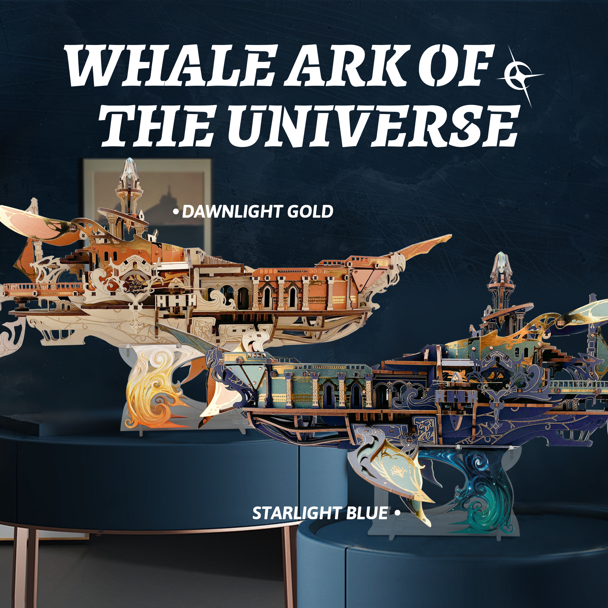 Whale Ark of the Universe 3D Mechanical Transmission Wooden Puzzle Kit-Book Nook World