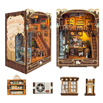 Caramel Dreams Cat Café DIY Book Nook Kit（Dust cover included）-Book Nook World