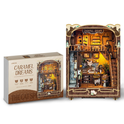 Caramel Dreams Cat Café DIY Book Nook Kit（Dust cover included）-Book Nook World