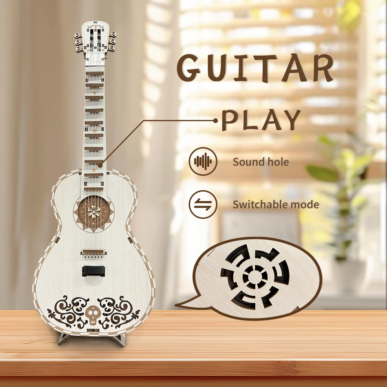 Melodious Guitar Self-Assembly 3D Wooden Mechanical Puzzle Kit-Book Nook World