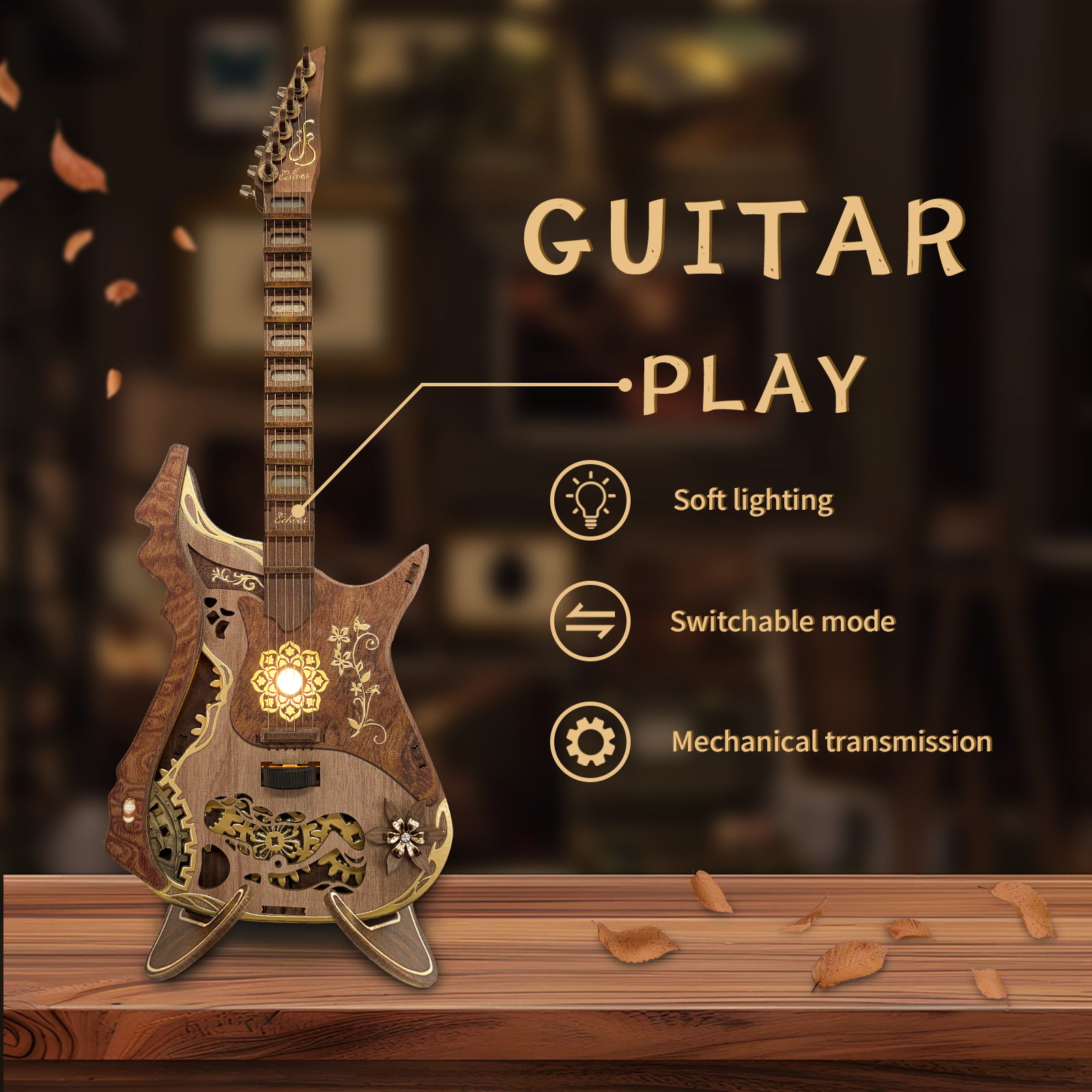 Melodious Guitar Self-Assembly 3D Wooden Mechanical Puzzle Kit-Book Nook World