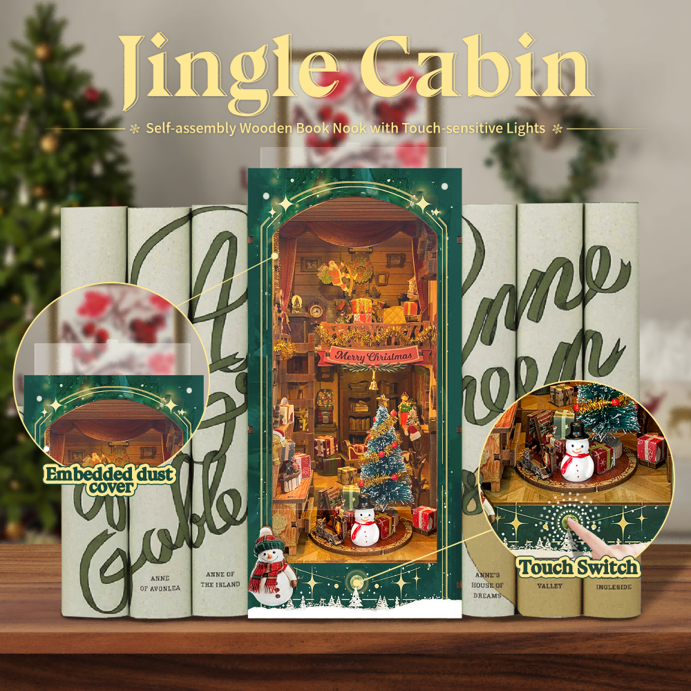 Jingle Cabin DIY Book Nook Kit（Dust cover included）-Book Nook World